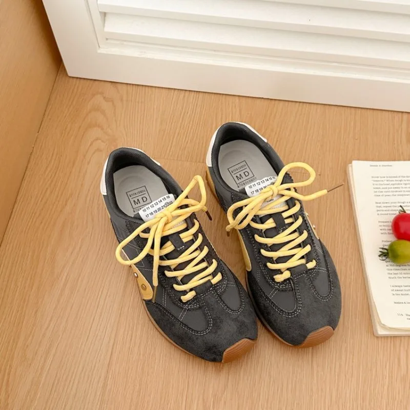 Retro Color Block Sneakers Women Soft Flat Running Shoes Lace Up Multicolor Casual Walking Footwear Outdoor Vintage Trainers view 5