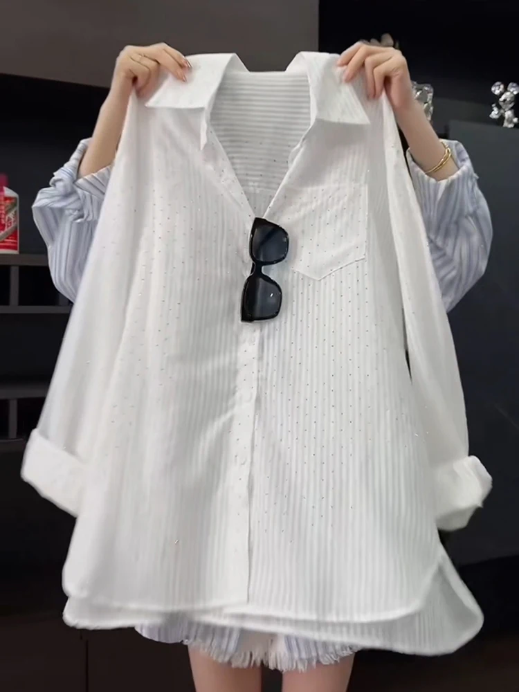 Maglia lunga da donna a righe Sve irt Primavera Autunno Vestibilità ampia Versatile inizio primavera Top coreano Sle Pendolarismo Faion Colore puro