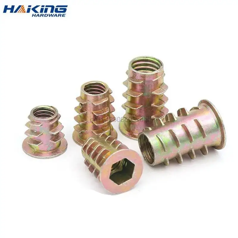 10/20/50Pcs M4 M5 M6 M8 M10 Zinc Alloy Thread For Wood Insert Nut Flanged Hex Drive Head Furniture Nuts