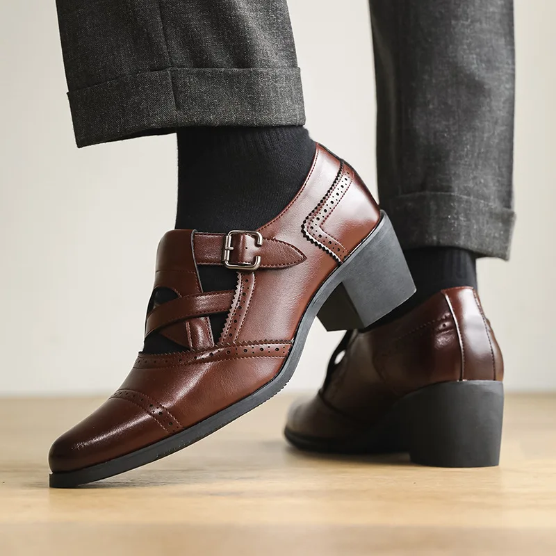 

Men Patent Leather Oxford Shoes Breathable Pointed Toe High Heels Formal Business Prom Fashion Dress Wedding Groom Shoes