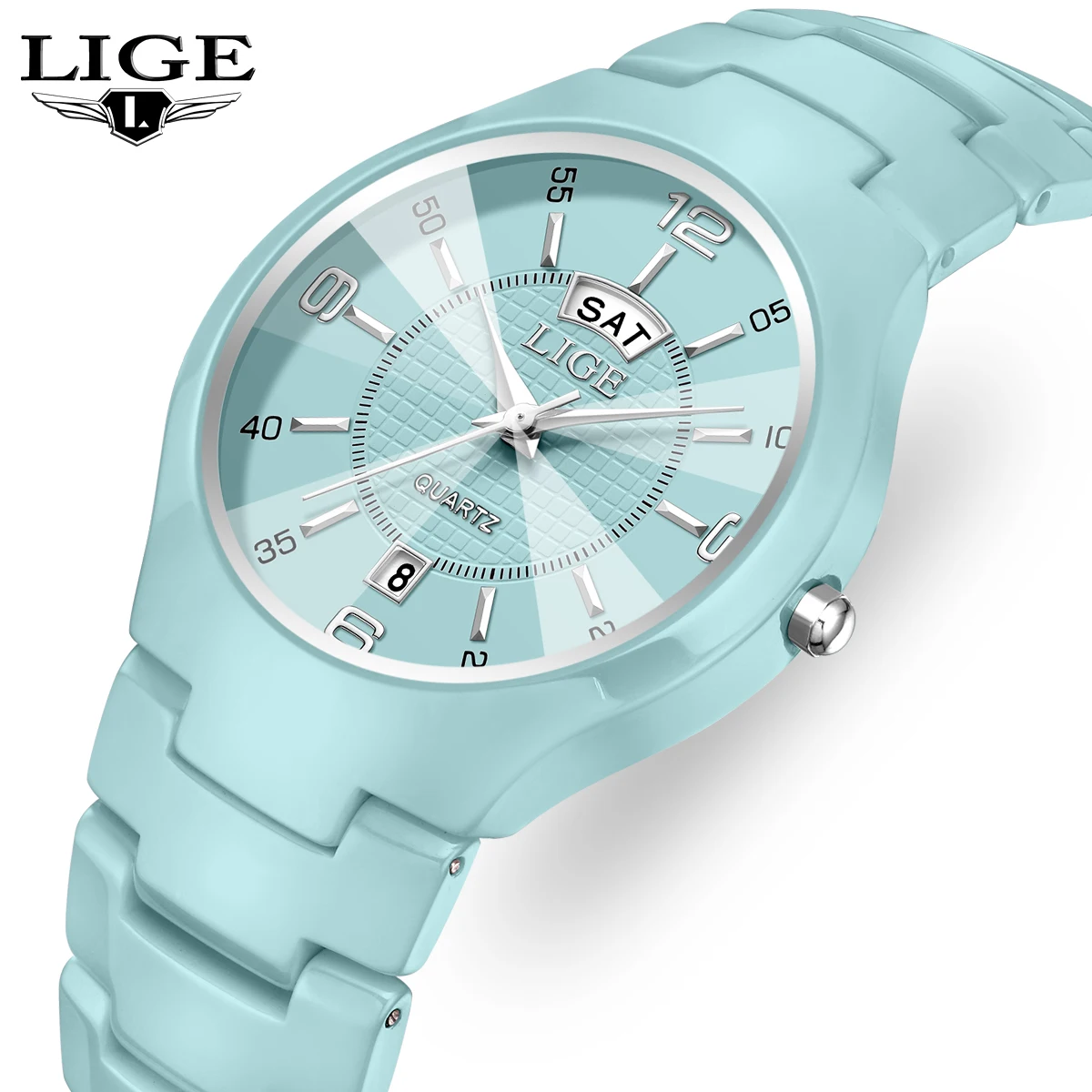 

LIGE Top brand luxury Women's Watch Ceramic Fashion Elegant Ladies Watch Week Calendar quartz Clock wristwatch Relogio Feminino