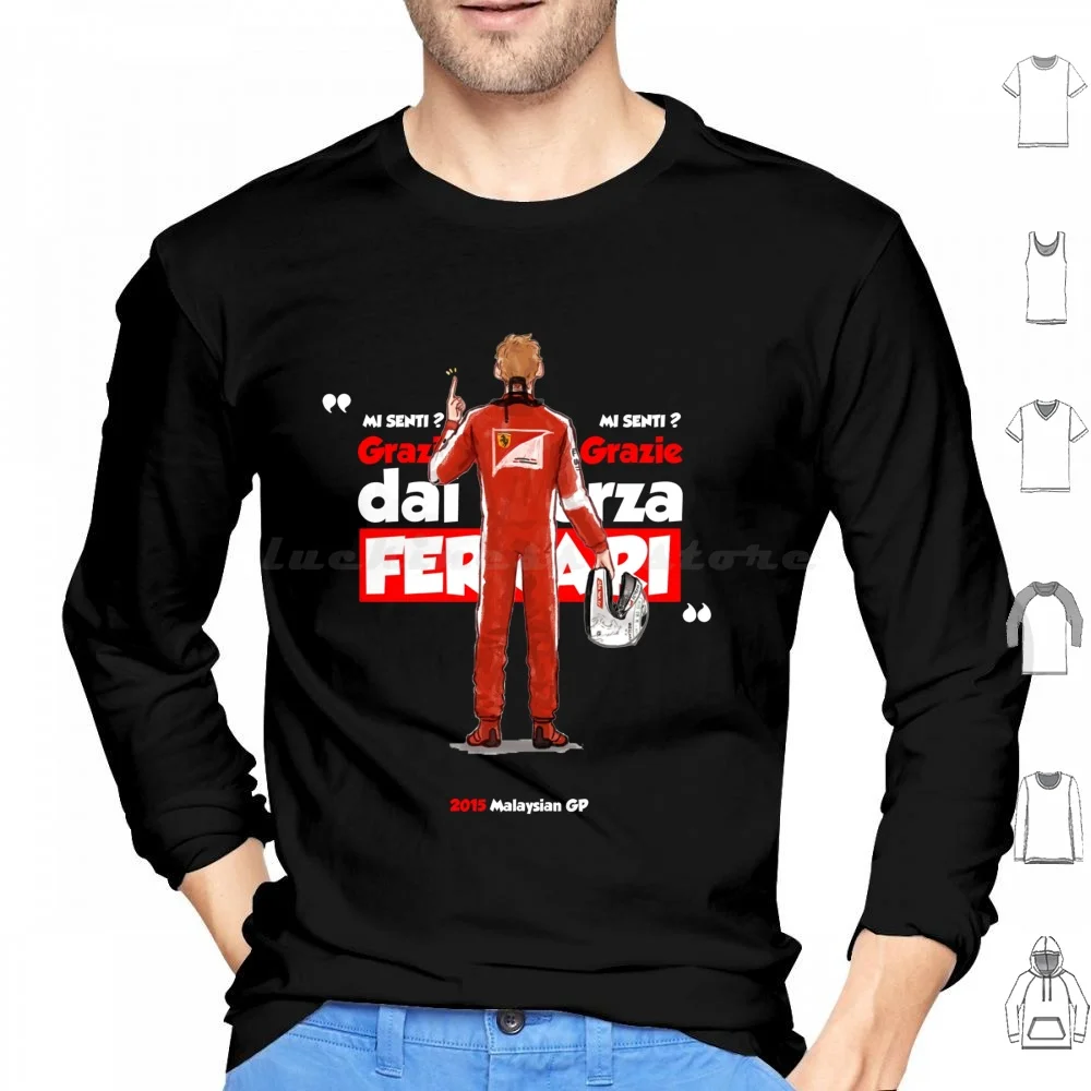 Vettel Grazie Grazzie Sudaderas con capucha Manga larga Grazie Vettel Vettel Radio Meme Diseño Vettel Radio Mi Senti Rojo