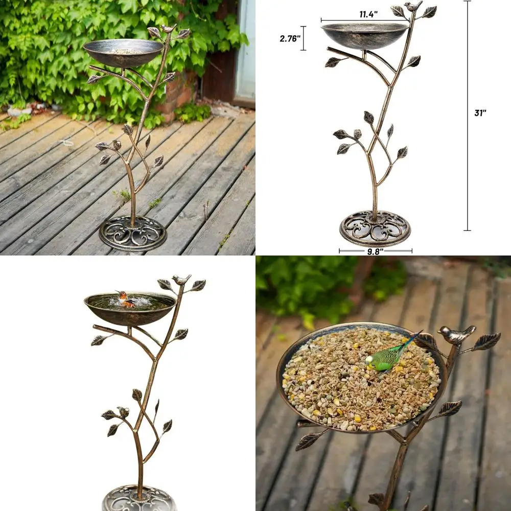 

Чугунная купель для птиц на пьедестале, 11.4 x 31 дюймов (ширина x высота) - Уличный винтажный металлический садовый декор