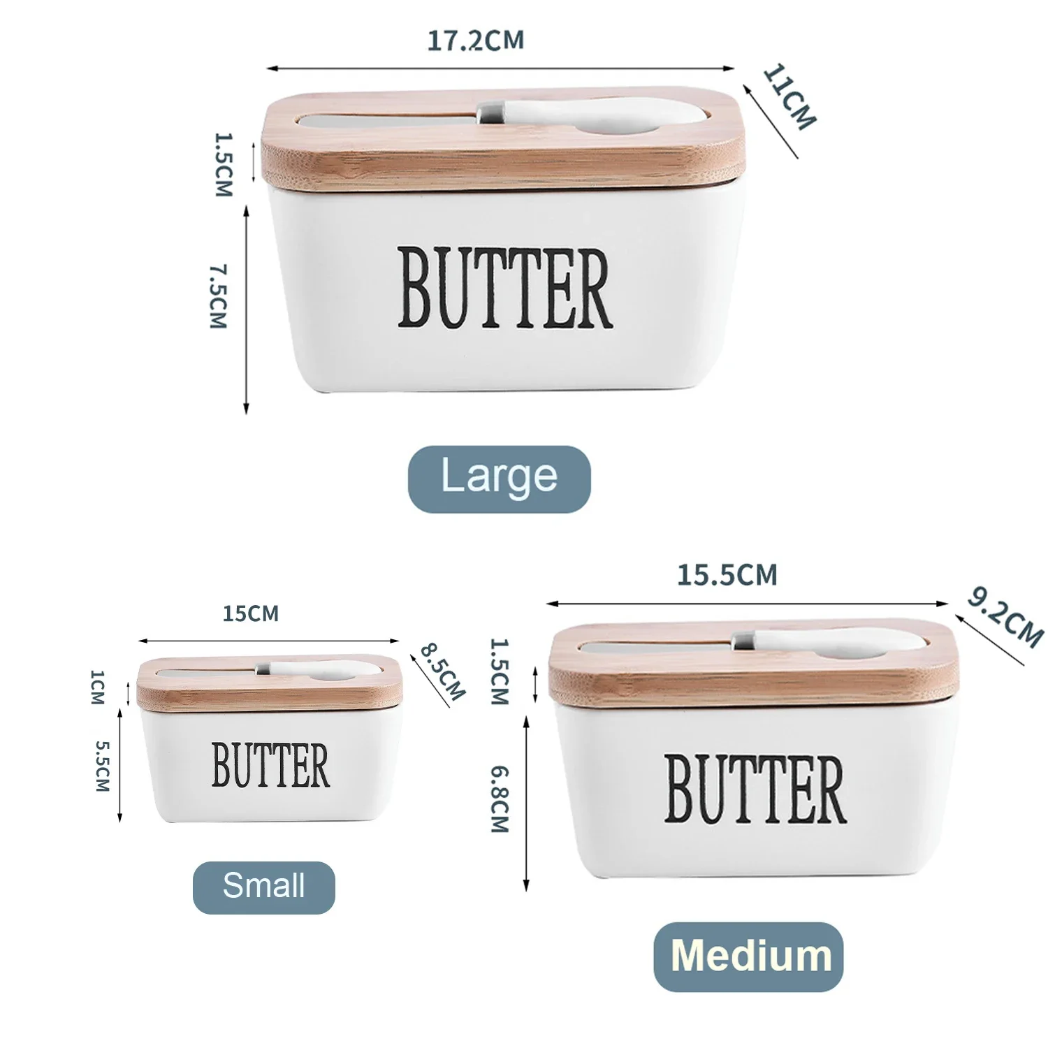 Ceramic Butter Container Box Restaurant Sealed Storage Box Cheese Box with Knife Bamboo Lid Butter Slicer Butter Dish Tableware
