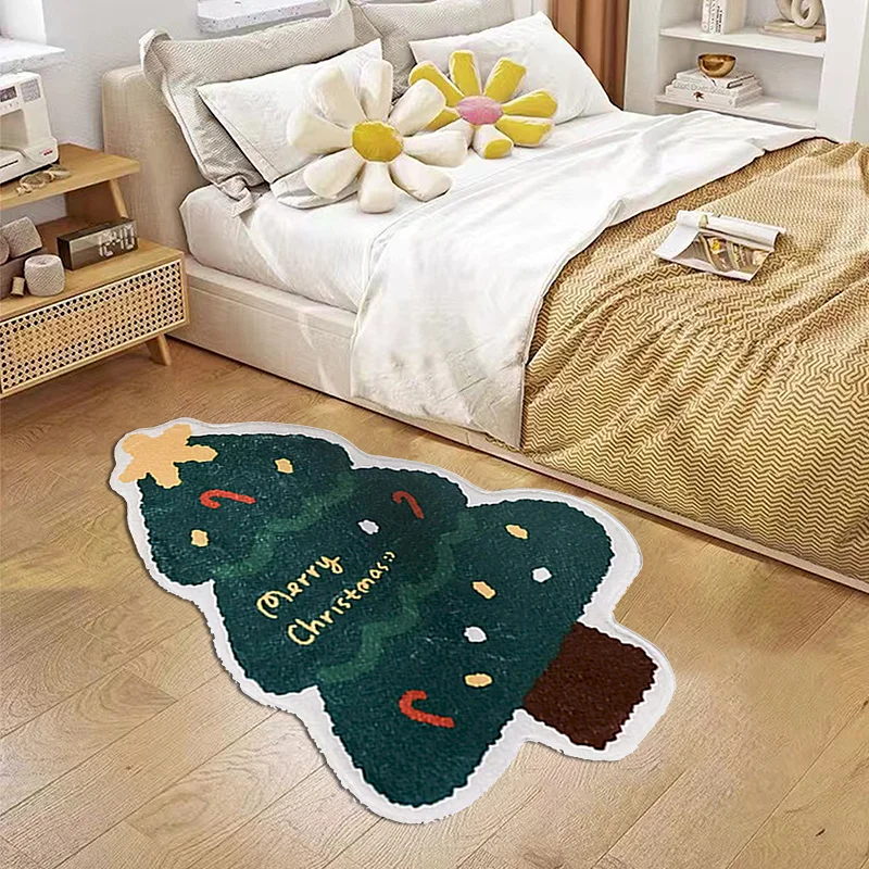 VIKAMA Cartoon Christmas Tree Floor Mat, Irregular Soft Anti Slip Absorbent Carpet Entrance Home Decoration Door Mat