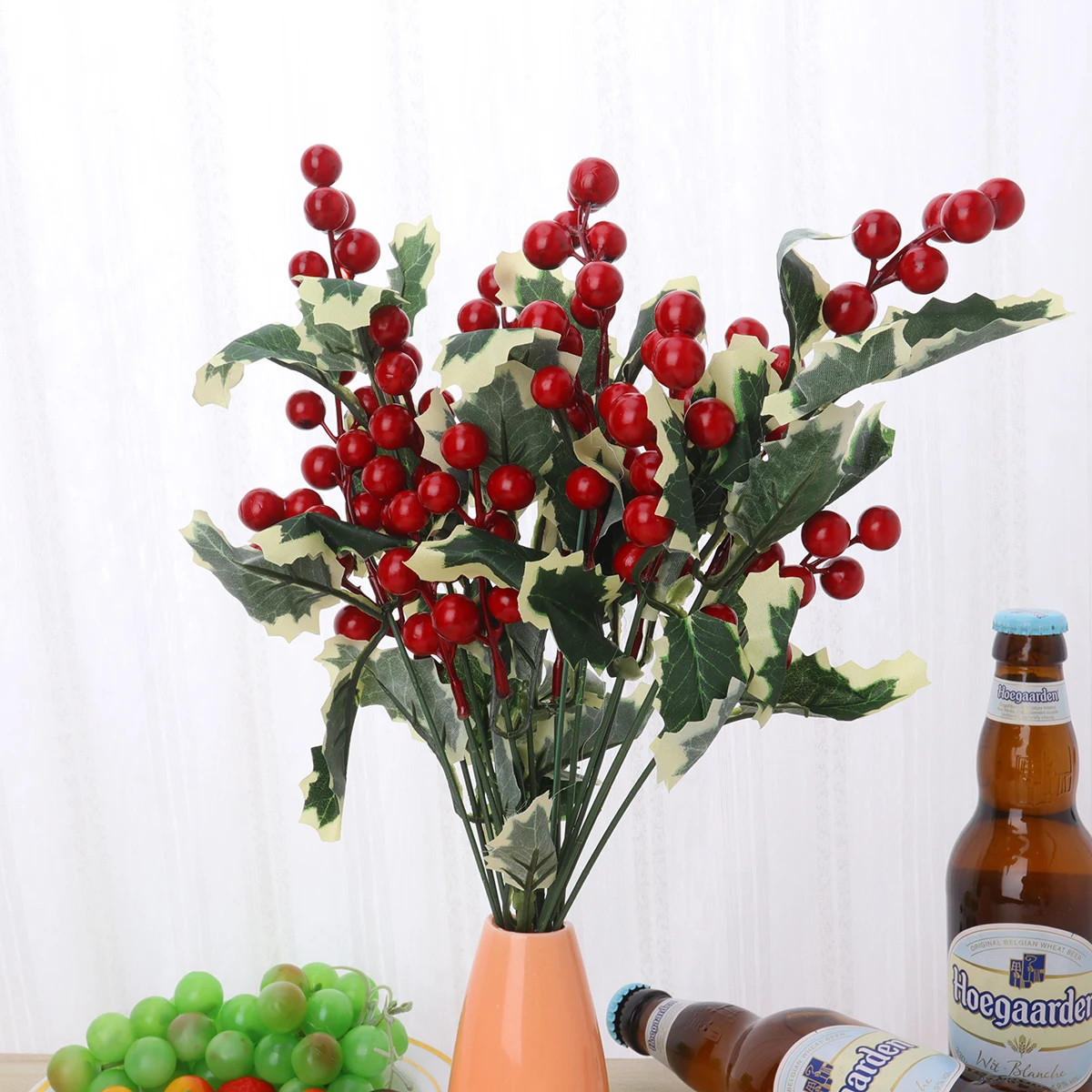 

3 Pcs Christmas Ornament Artificial Red Berries Stems Berry Branch Pine Needles