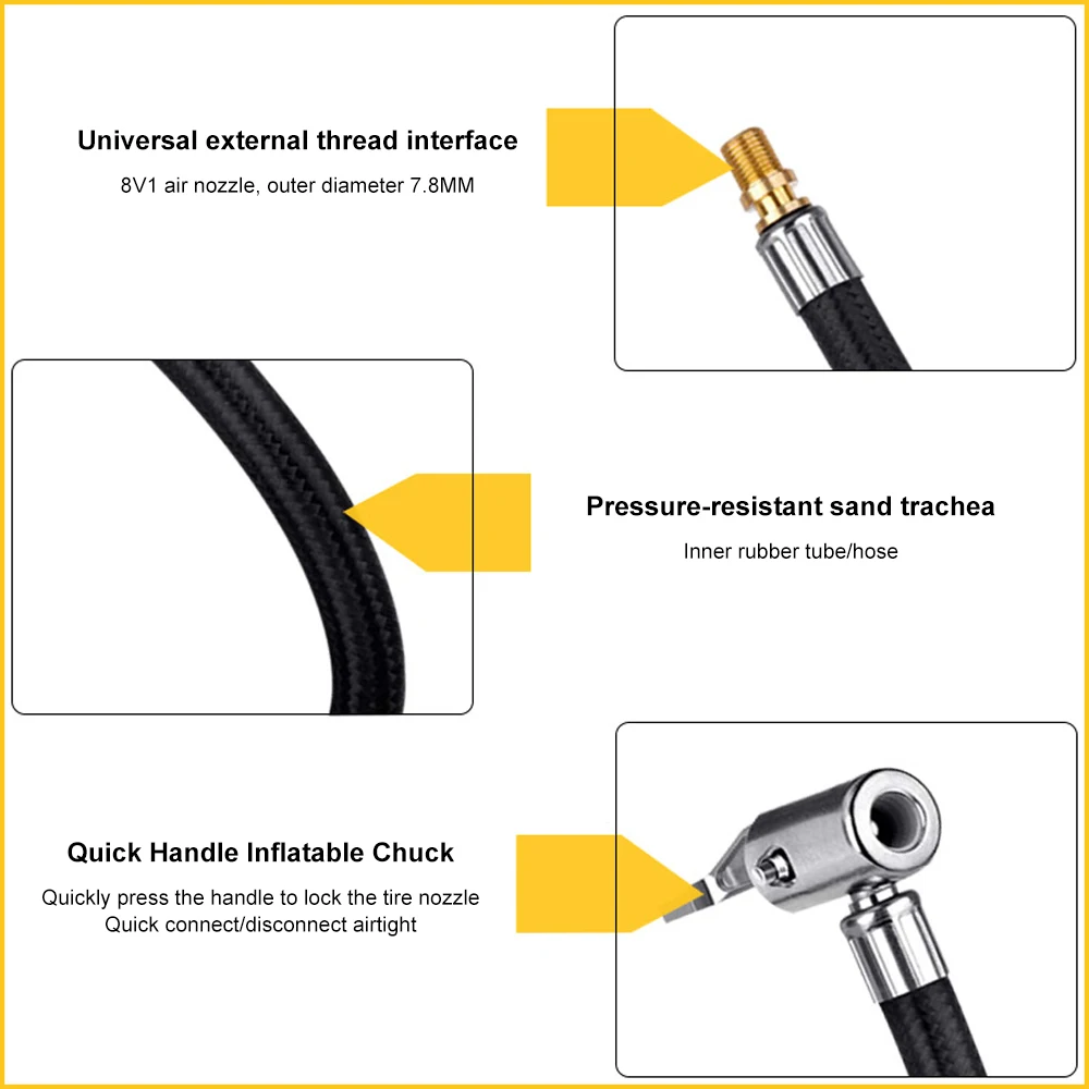 Car Tire Inflator Hose Inflatable Air Pump Extension Tube Adapter Twist Tyre Connection Locking Air Chuck for Bike Moto