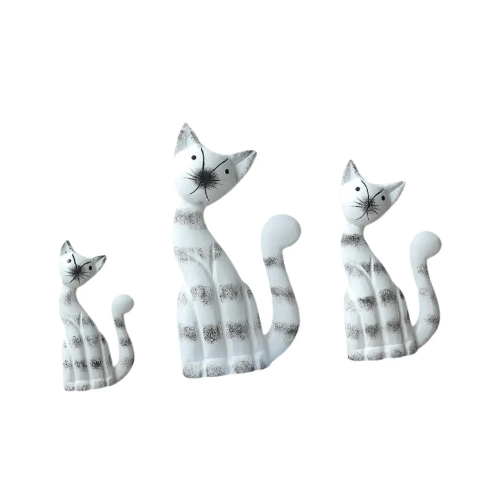 3Pcs Kitten Figurines Desk Ornament Home Decor Modern Wooden Cat Statues Animal Sculpture for Kitchen Bedroom Shop Office Coffee