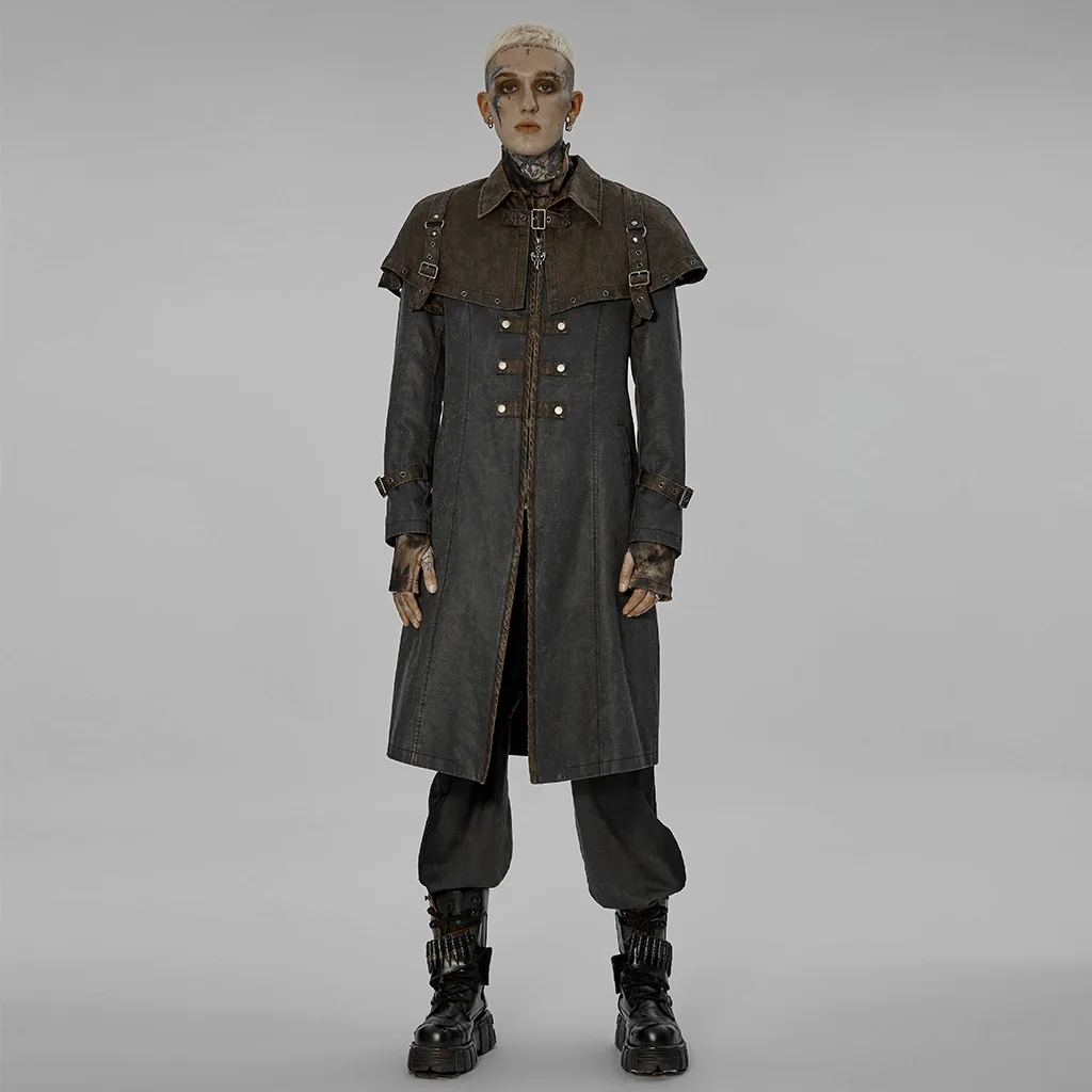 PUNKRAVE Men's Coat Post-apocalyptic Style Jacket Steampunk Retro Fake Two Pieces  Medium and Long Jacket