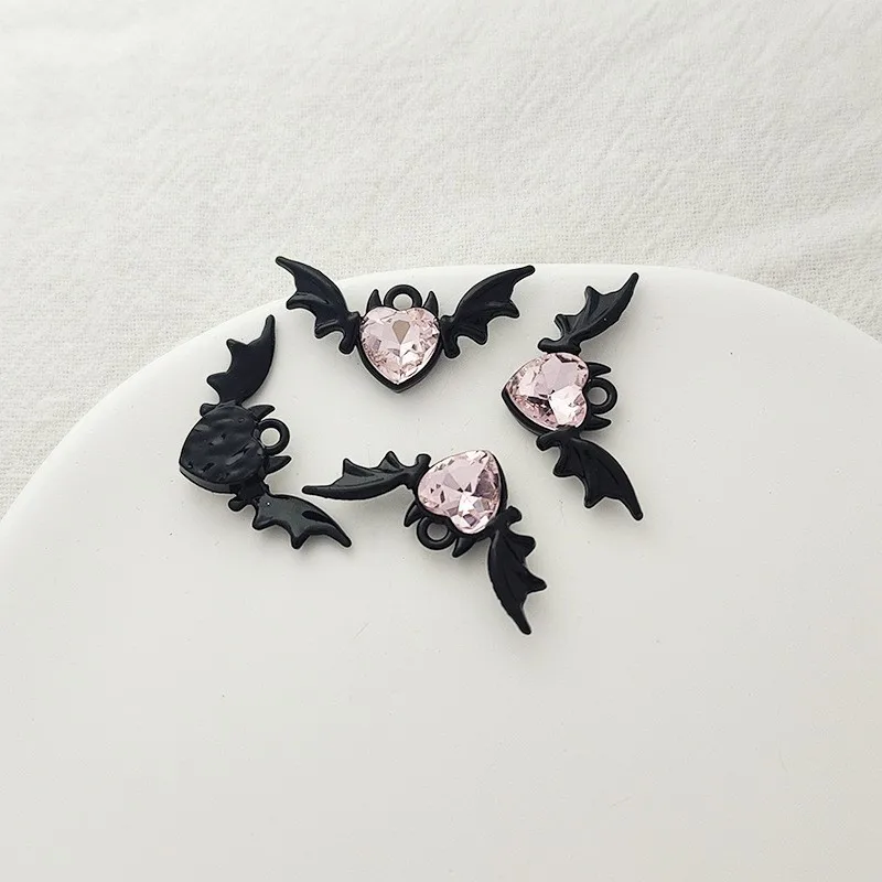 10/60pcs Zinc Alloy Rhinestone Inlaid with Bow Heart Pendant Charms DIY Necklace Bracelet Earrings Accessorie