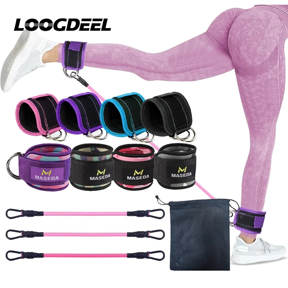 LOOGDEEL TPE Resistance Bands Ankle Straps Fitness D-Ring Support Ankle Cuffs Yoga Band Gym Guard Leg Strength Safety Extensions