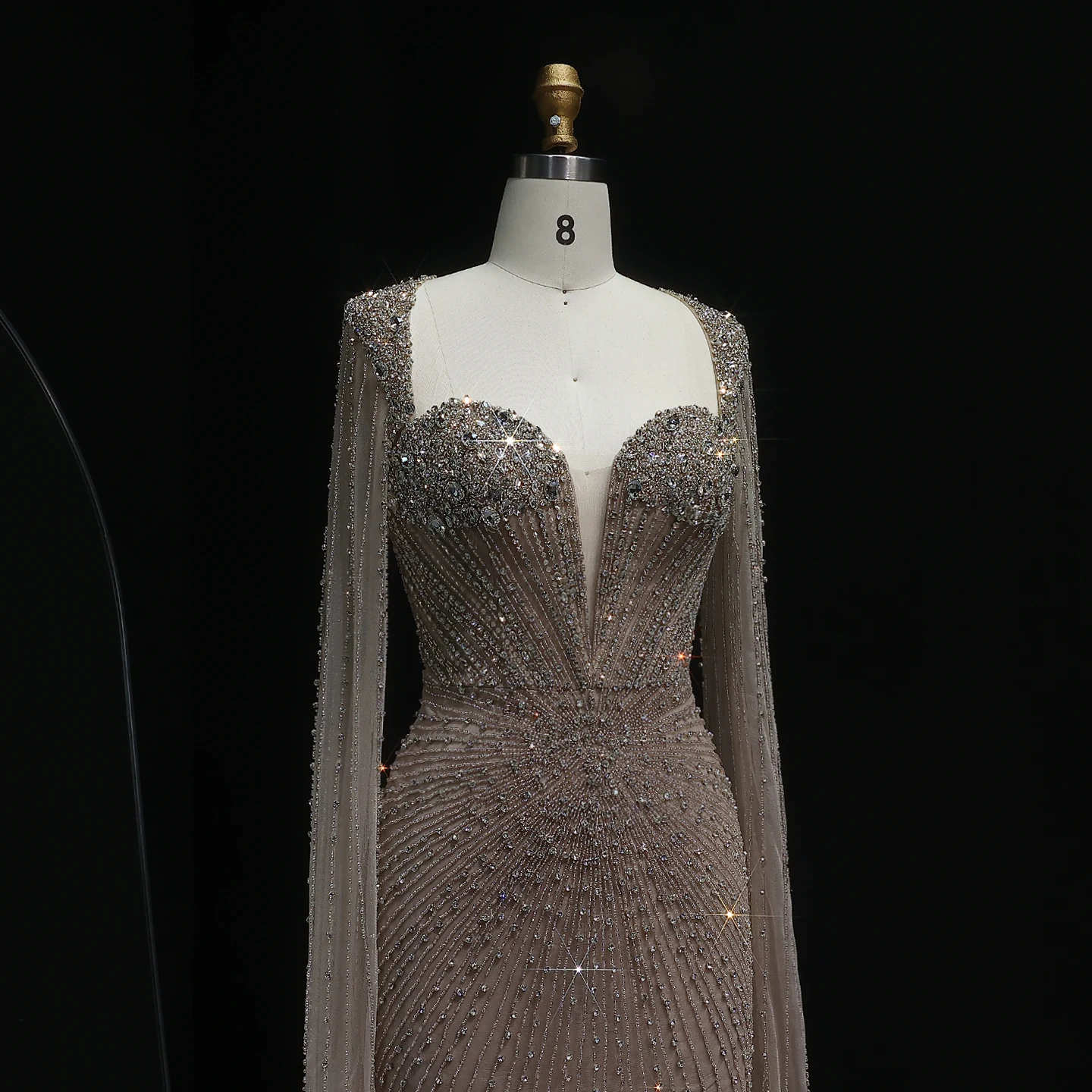 Sharon Said Luxury Beaded Nude Dubai Evening Dress with Cape Sleeves Elegant Pink Arabic Wedding Party Gowns SS194 Customized image 5