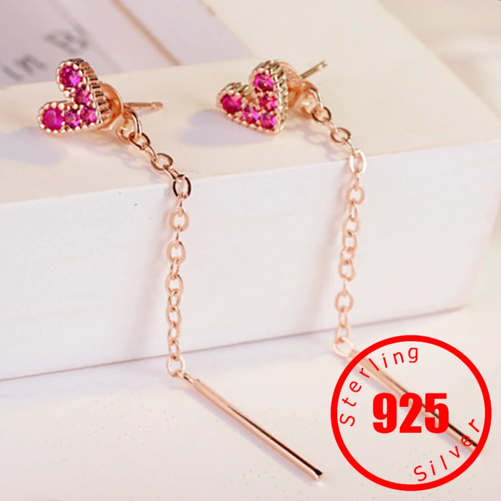 

Long Heart Tassel Rose Gold Stamp 925 Sterling Silver Temperament Personality Korea Sweet Cute Literary Female Dangle Earrings