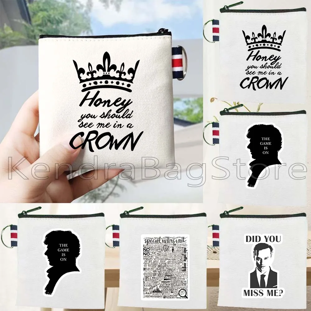 

Игра Is On Sherlock Honey You Should See Me In A Crown Холщовый кошелек для монет Маленькая квадратная сумка для хранения ключей Сумка-кошелек