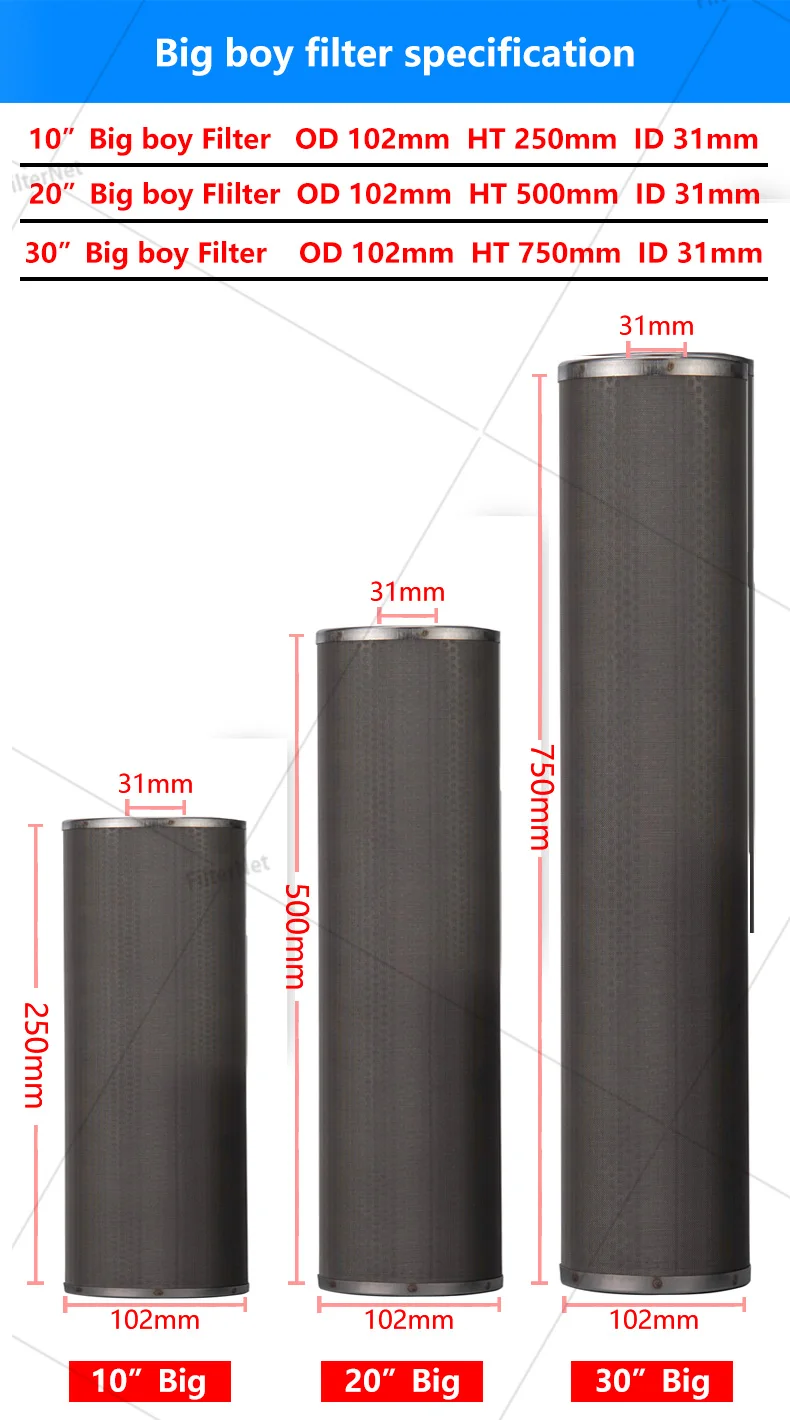 Części filtra wody 20*4,5 cala Jumbo Standardowy wkład ze stali nierdzewnej 1 mikron/5 mikronów/50 mikronów/75 mikronów/270 mikronów/400um