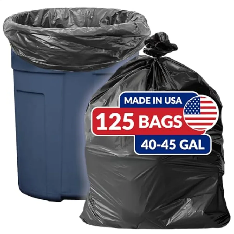 

erValue 4045 Gallon Trash Bags 125 Count Made in USA Heavy Duty Black MultiUse Garbage Bags
