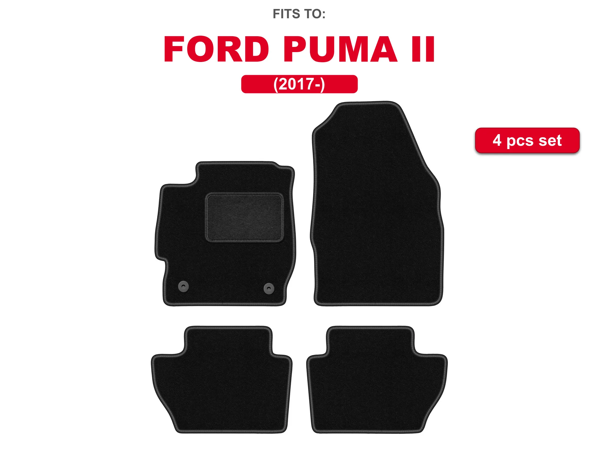 Velours autovloermatten voor: Ford Puma II 2017–, zwart, op maat gemaakte crossover automatten, set