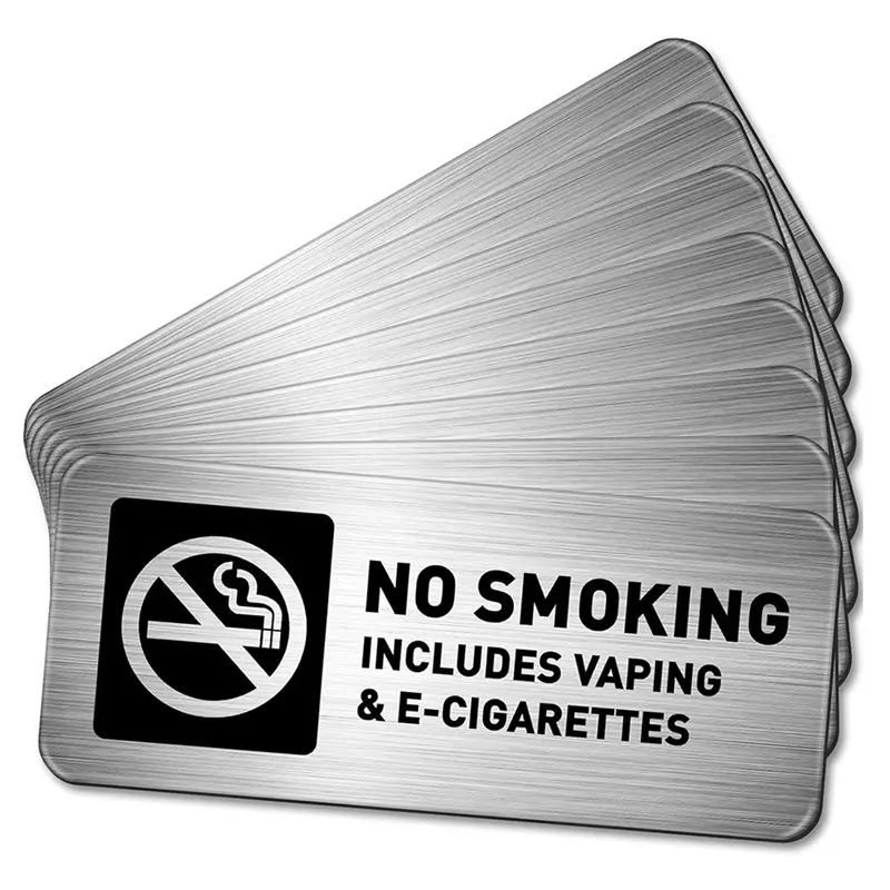 AT19-Industrial Warning Marker 7 X 3 Inch No Smoking Sign 8 Pieces Adhesive Metal For Office Outdoor Indoor Supplies