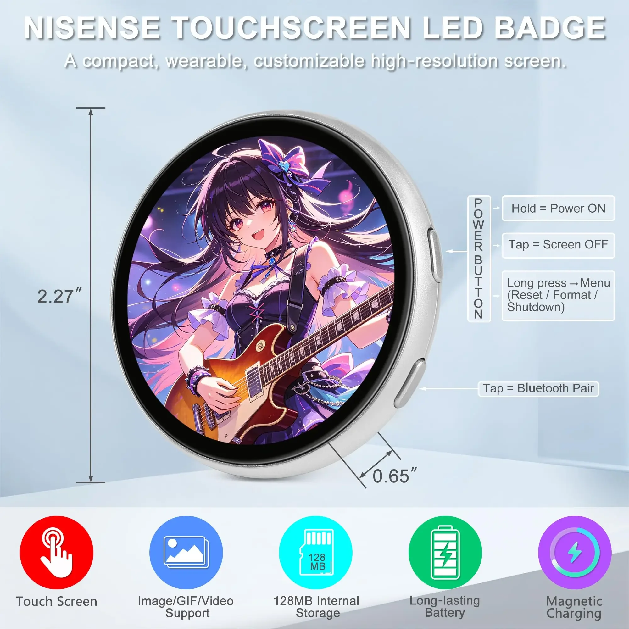 New Touchscreen Digital LED Display Badge with Magnetic Attachment | Electronic Light-Up Badge with Custom GIF/Video for Cosplay