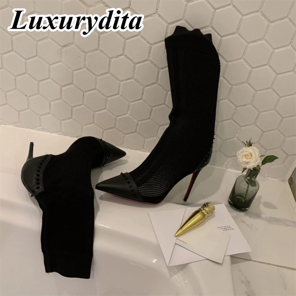 

Top Quality Womens High Heel Boots Luxury Fashion Women Ankle Boots Designer Red heel leather sole over the knee boots 0905