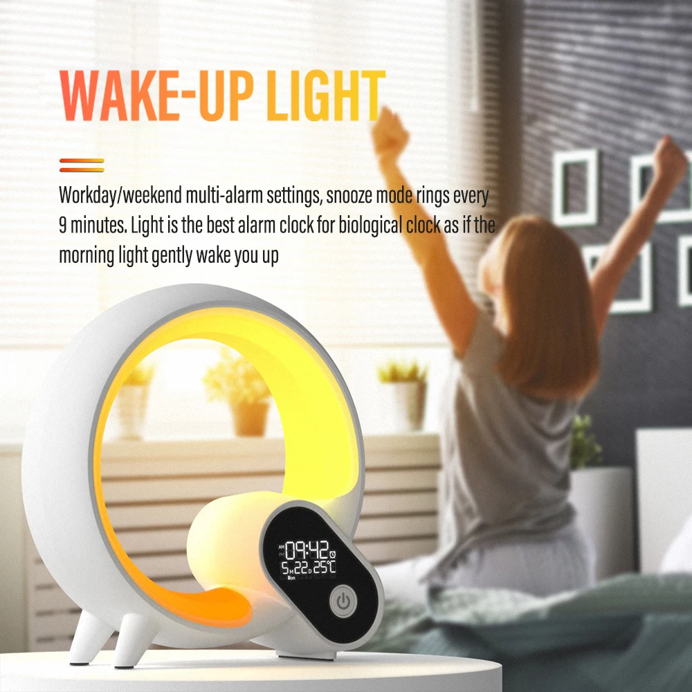 LED Smart Wake Up Night Light BT Speaker APP Remote Control Simulation Sunrise Alarm Clock White Noise Bedside Companion Sleep