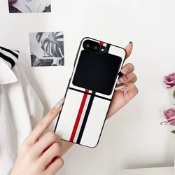 Leather Z Flip6 Phone Case For Samsung Galaxy Z Flip 6 5 4 3 Case Plain W24 Flip Plastic Hard Flip3 Flip4 Flip5 Protective Cover