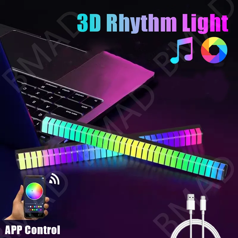 32/64LEDS Rhythm Pickup Lights Gaming Ambient Light Sound Control Light Smart APP Control Music Rhythm Light Desktop Decoration