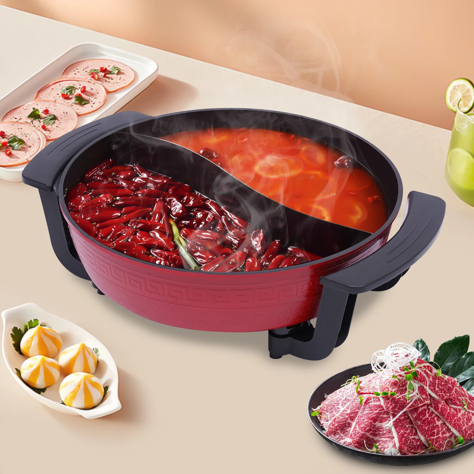 6L Hot Pot Double Steamer Yuanyang Hot Pot Multifunctional Electric Cooker 1300W2 Grid 2 Electric Pot Two half pot