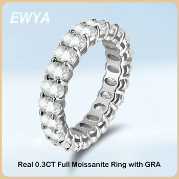 EWYA New D color GRA certified Oval Cut 0.3CT Full Eternity Moissanite Rings for Women S925 Silver Diamond Ring Wedding Band