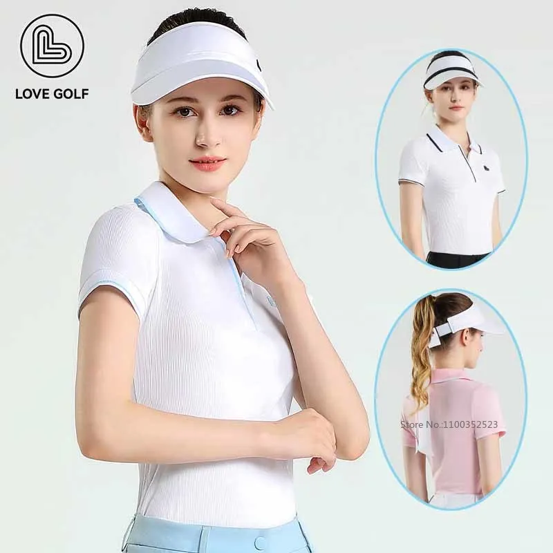 Love Golf POLO Shirt Women New High-end Korean Sports Tops Summer Short Sleeve V-Neck T-Shirt Ladies Quick-dry Golf Clothing