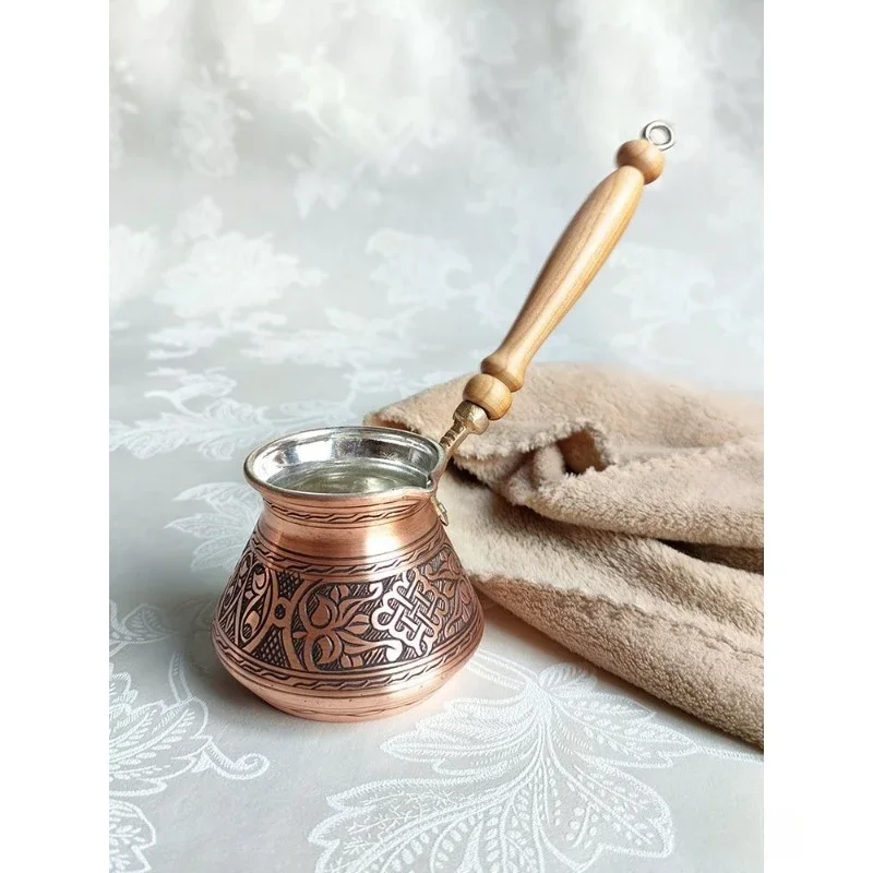 Pure hand-carved thickened upgraded copper coffee pot European retro precious metal hand-brewed pot