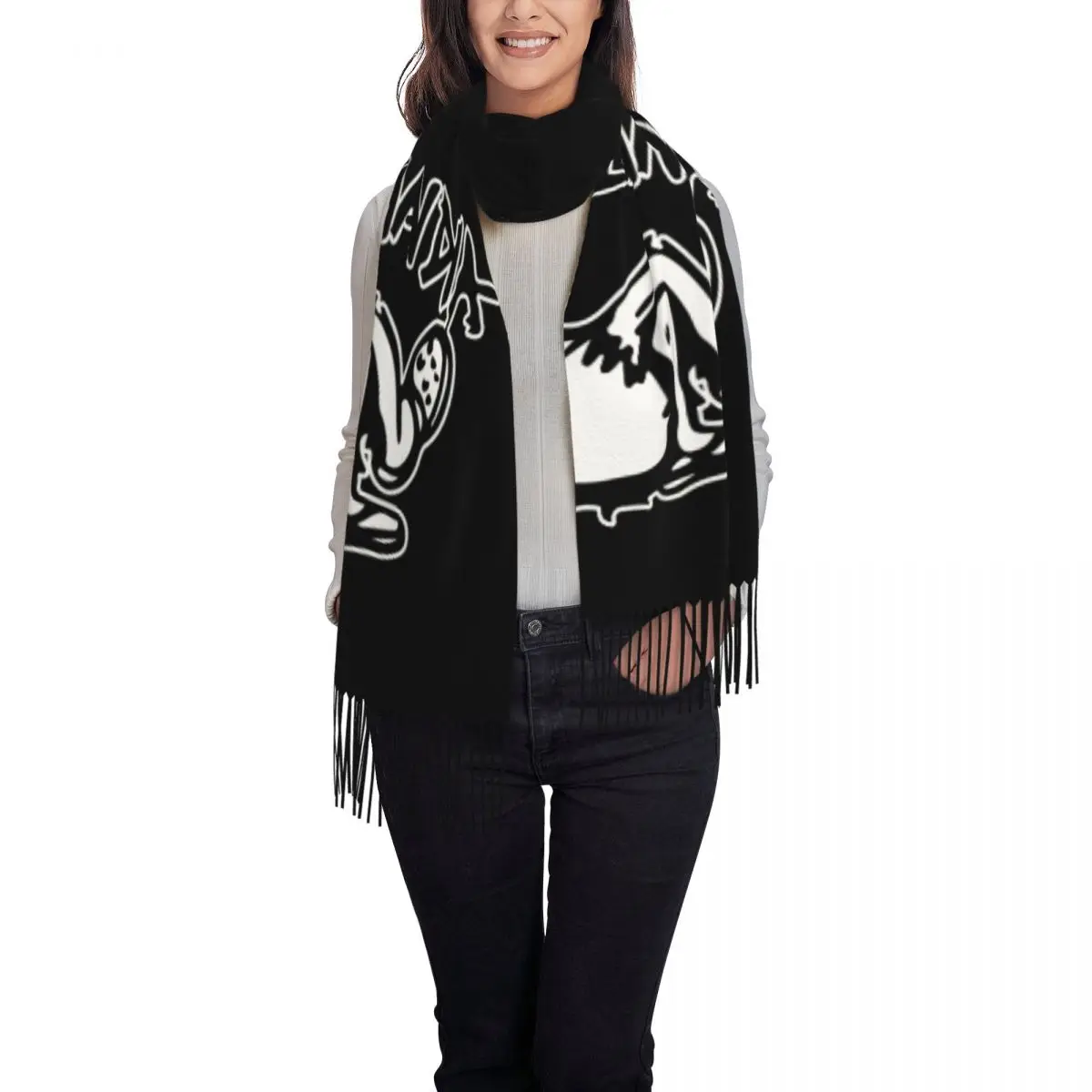 Custom Poguelandia Flag Tassel Scarf Women Soft OBX Outer Banks Shawl Wrap Ladies Winter Scarves