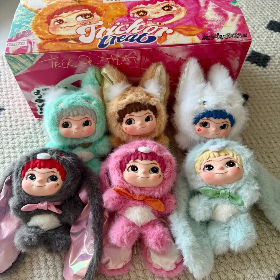Wakuku v2 caixa cega raposa & coelho truque ou deleite série vinil boneca surpresa saco chaveiro brinquedos da moda caixa mistério presentes personalizados