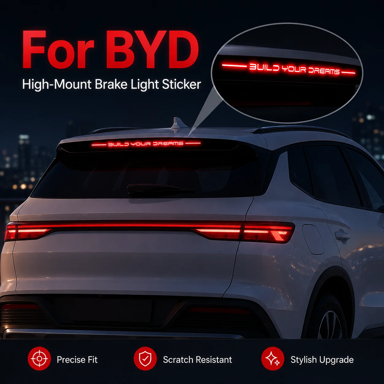 For BYD Seal U Dm I Song Plus Seal U Sealion 6 DMI EV High‑Mount Brake Light Stickers Build Your Dreams 3rd Stop Lamp Decal