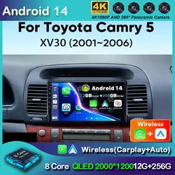 Android 14Car Radio For Toyota Camry 5 XV 30 2001 2002 2003 2004 2005 2006 Wireless Carplay Multimedia Android Auto Qualcomm 665