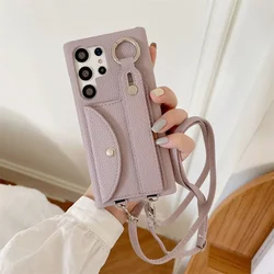 Wrist Strap Crossbody Case for Samsung Galaxy S24 FE S23 S22 S21 Plus S25 S26 Ultra A56 A36 A26 A16 A55 A54 Card Holder Wallet