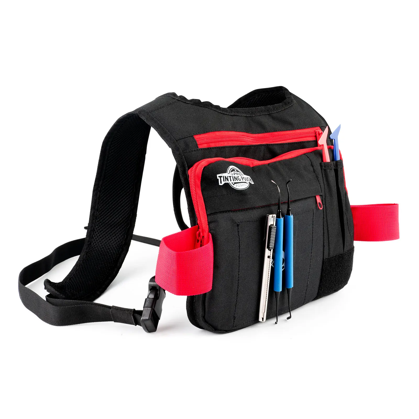 FOSHIO Multi-functional Waterproof Chest Bag Strong Magnet Front Chest Utility Pouch Adjustable Strap Car Wrap Film Tool Holder