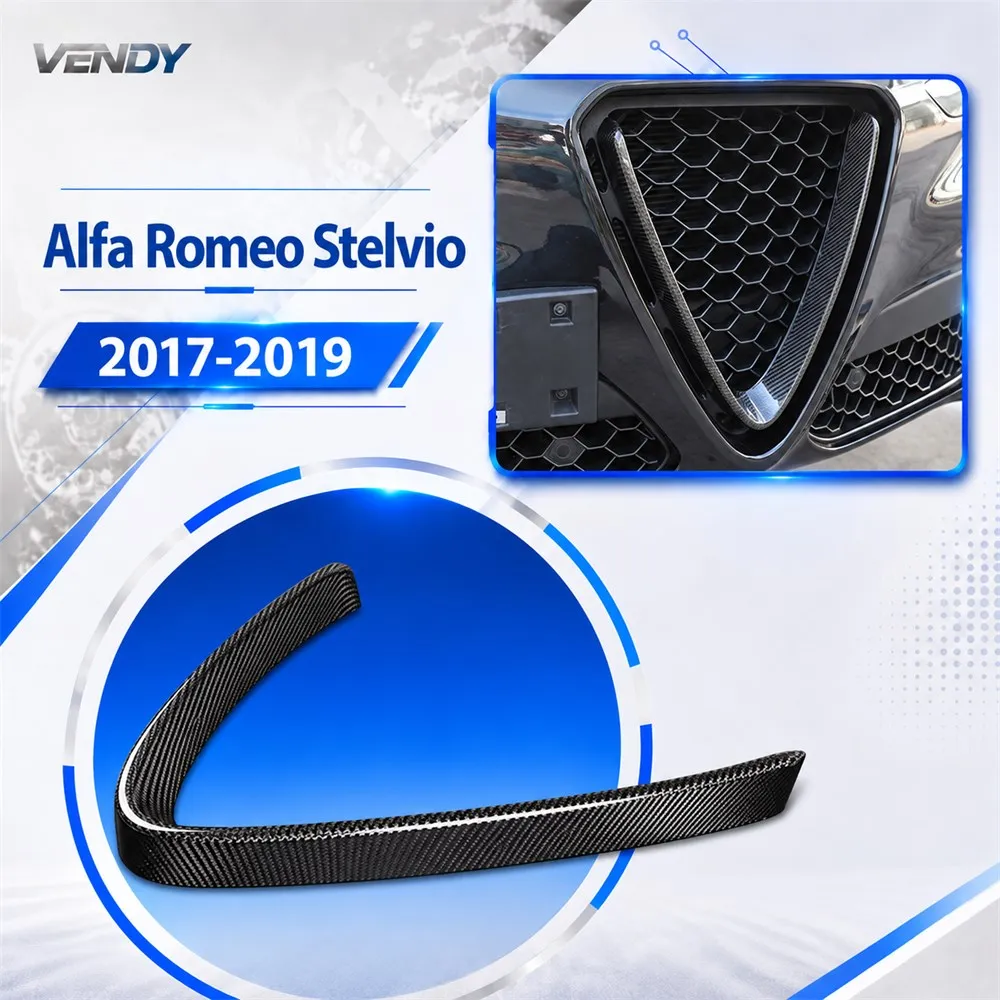 Real Carbon Fiber For Alfa Romeo Stelvio 2017-2019 Front Grille V-Shape Decorative Frame Cover Trim Modified Parts Accessories