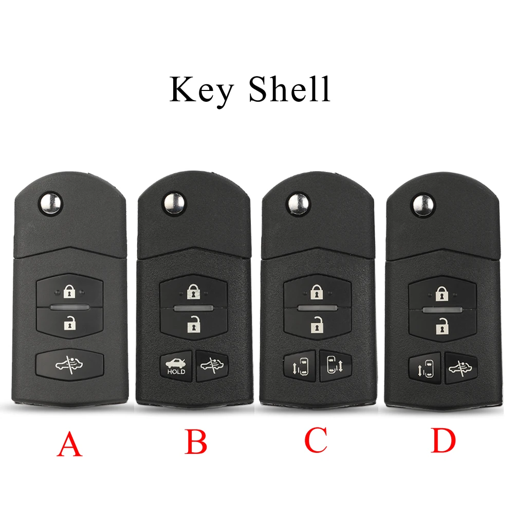 jingyuqin 3/4 Buttons Flip Car Key Shell For Mazda 2 3 5 6 M5 M6 CX-5 CX-6 2004+ Folding Auto Key Case Housing Replacement MAZ24