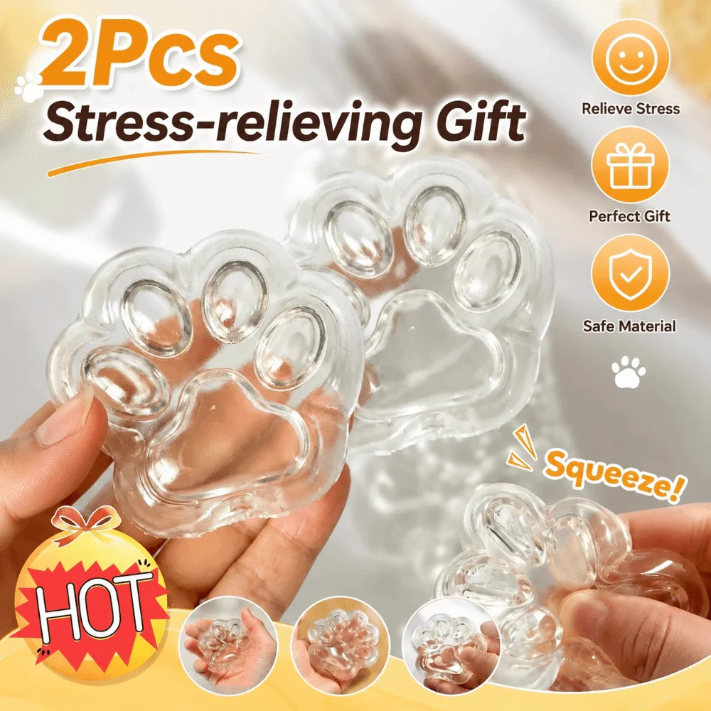 2Pcs Soft TPR Material Cat Paw Empty Shell Hollow Empty Design Elastic Stretchable TPR Stress Ball Skin Blank DIY Shell