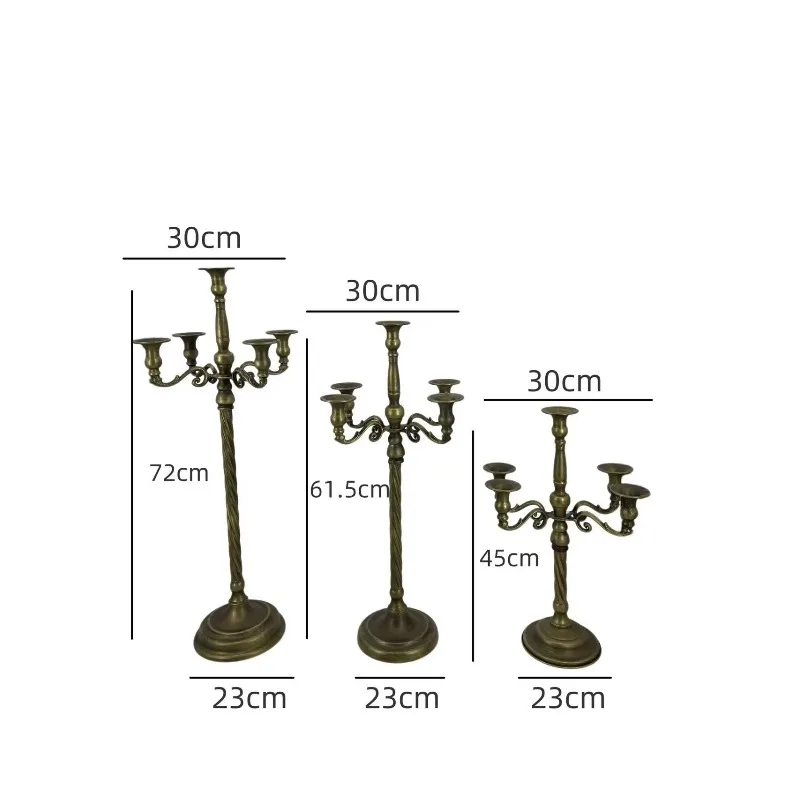 Vintage bronze metal five-arm handmade heat-resistant candle holders, suitable as centerpieces for weddings, Christmas