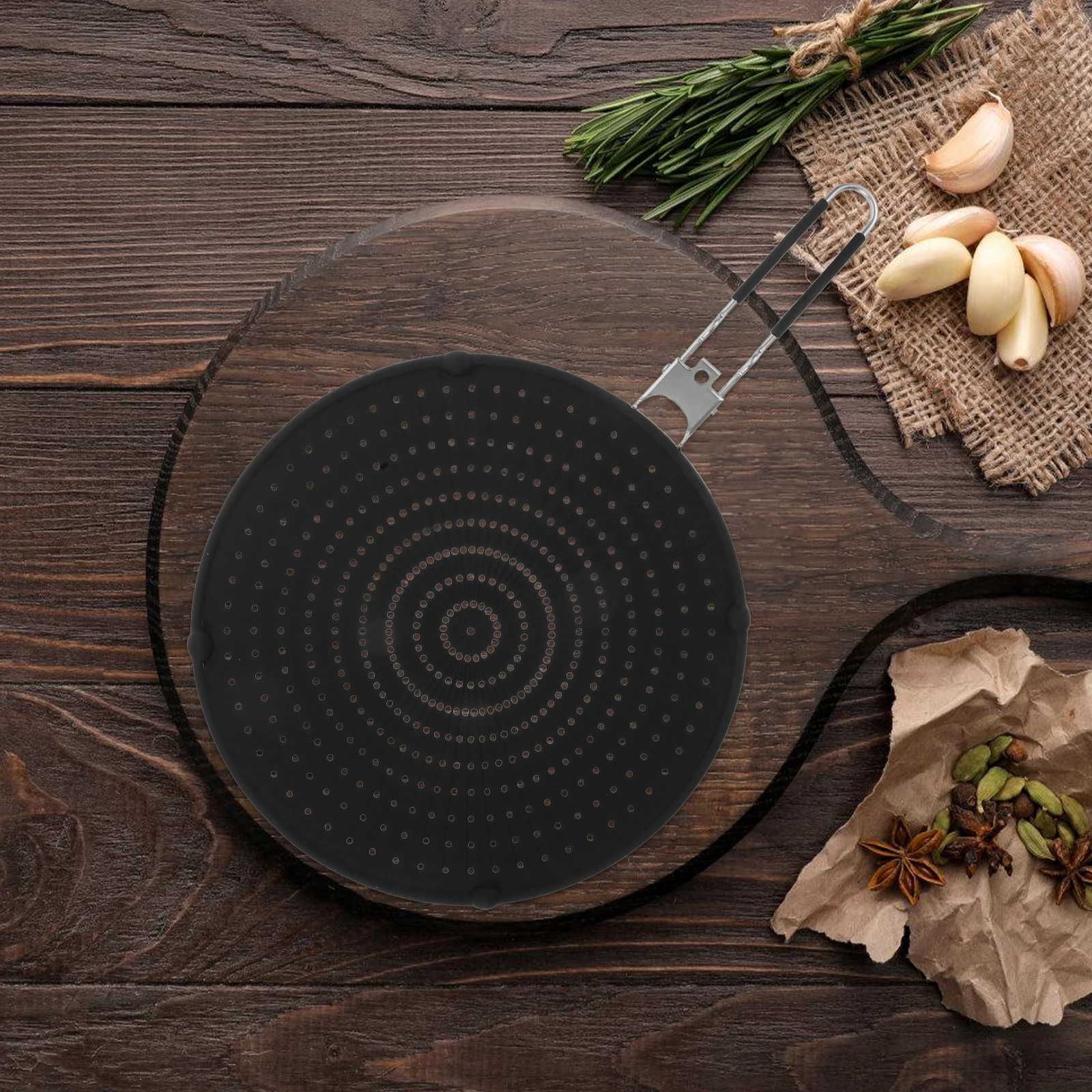

12.5 Inch Silicone Splatter Guard Foldable Oil Splash Screen Frying Pan Heat Resistant 304 Stainless Steel Handle Kitchen Stove