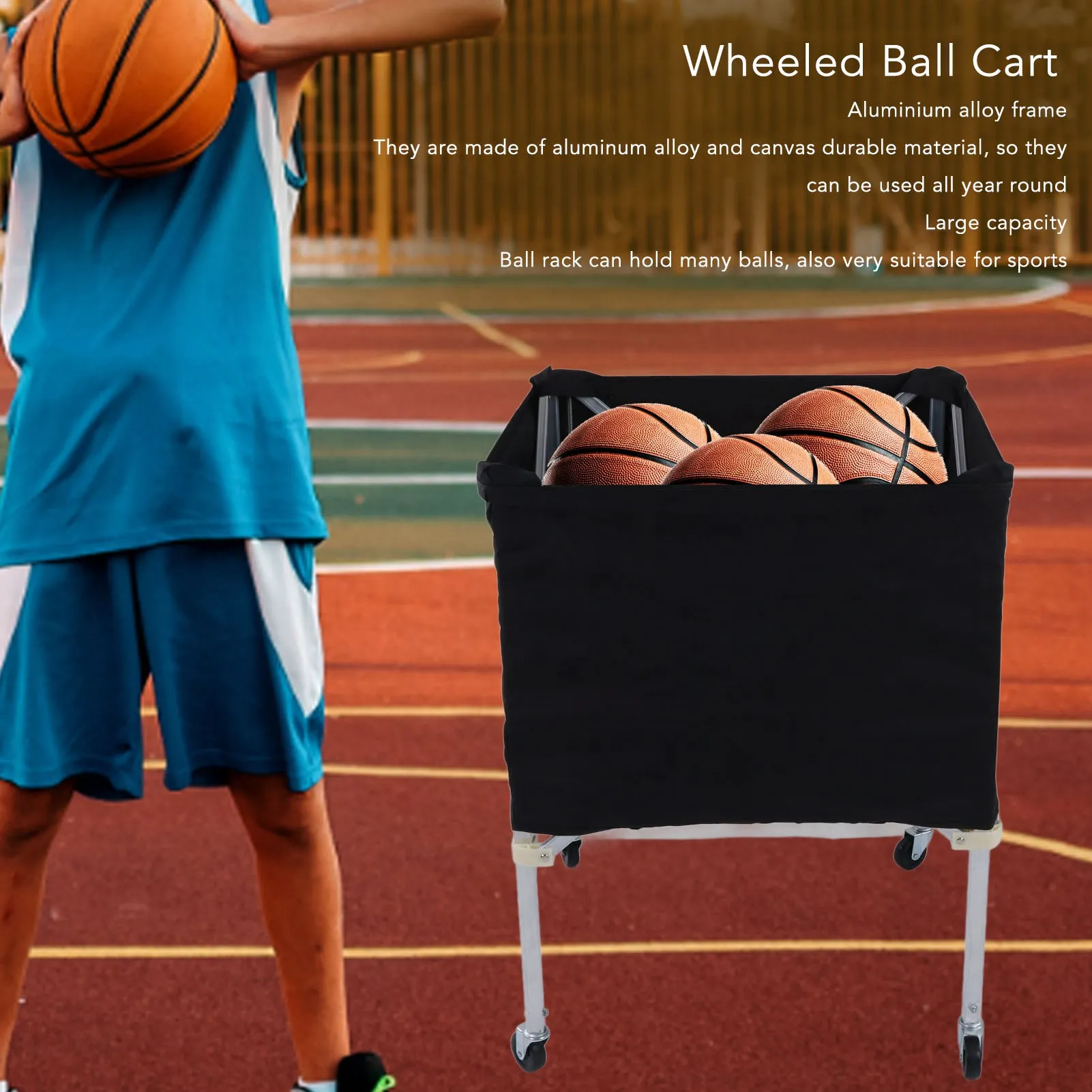 Balkar op wielen Opvouwbare balopslagwagen Draagbare baltrolley voor basketbal Voetbal Volleybal