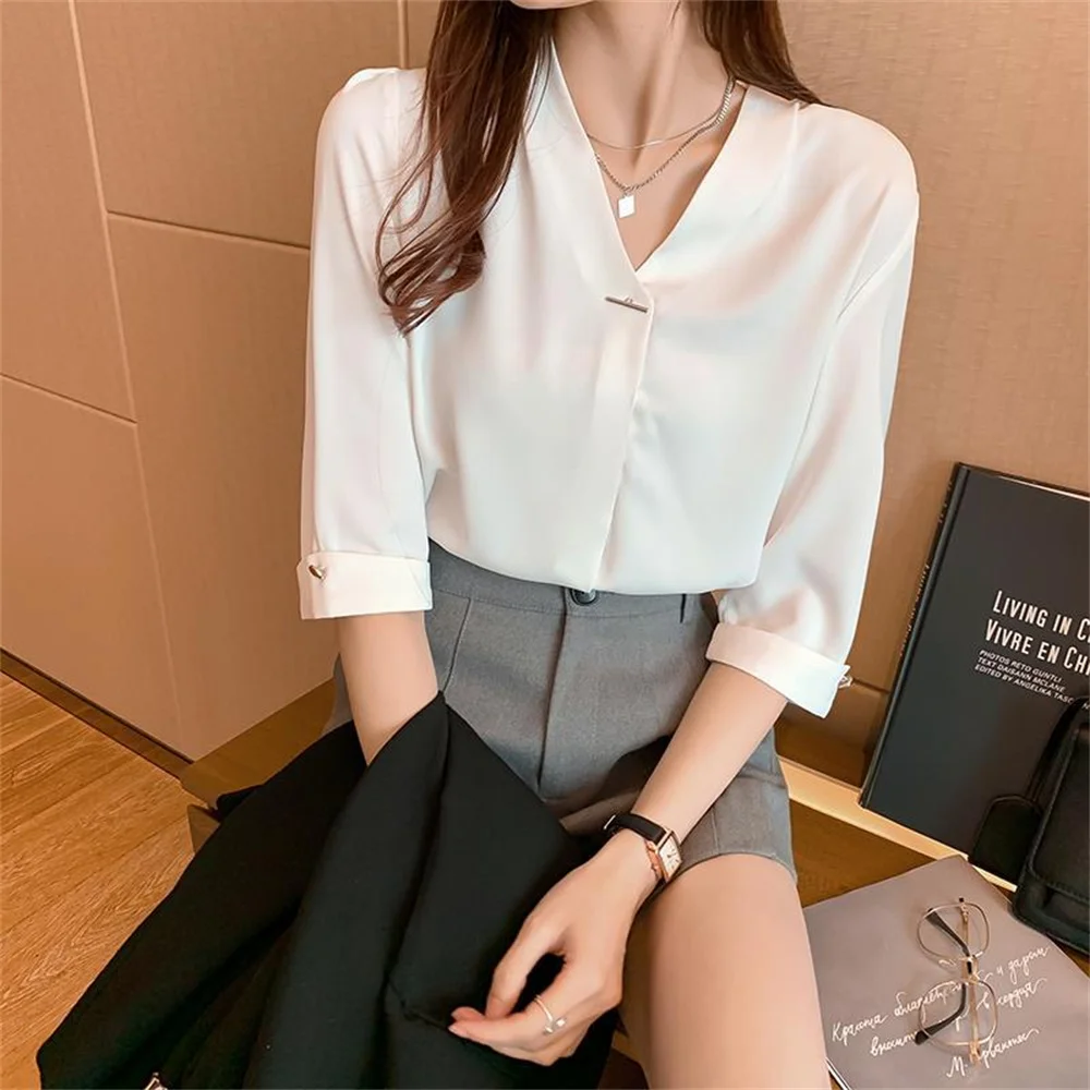 Autumn Fashion Button Up Satin Silk Shirt Vintage Blouse Women White Lady Long Sleeves Female Loose Street Shirts women blouses