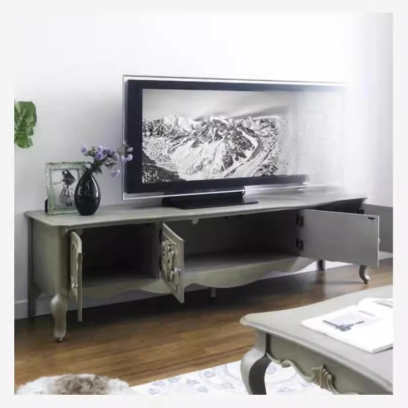 

Country solid wood carving TV cabinet Nordic light luxury living room sideboard French retro soot old floor cabinet