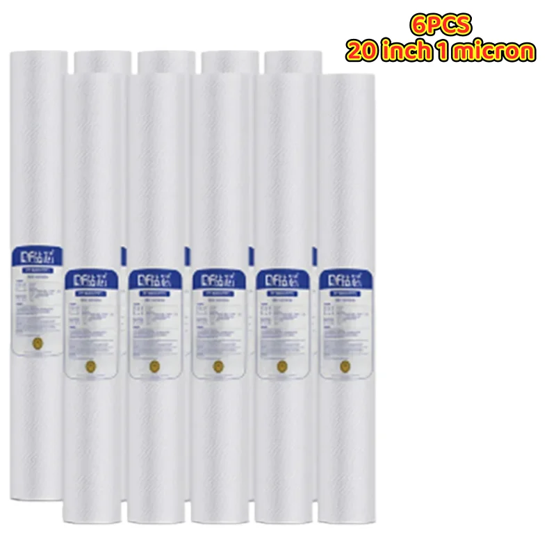 

Высококачественные 6 шт. фильтров для очистки воды из полипропиленового хлопка 20 дюймов, 1 микрон, для систем обратного осмоса, запчасти для кухонных водоочистителей