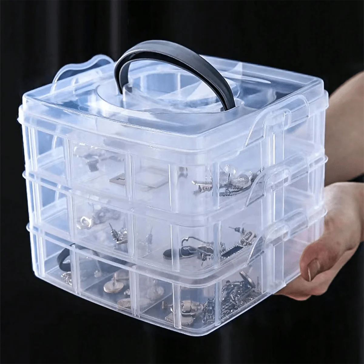 3 Tier 18-Grid Transparent Adjustable Stackable Compartment Slot Plastic Storage Box For Organizing Toys Jewelry Accessories