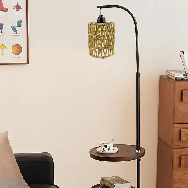 Rattanowe klosz do lampy małe odcienie Boho zastępczy wiszący kinkiet klosz wentylator sufitowy z lampą pokrywa Cylinder tkany abażur