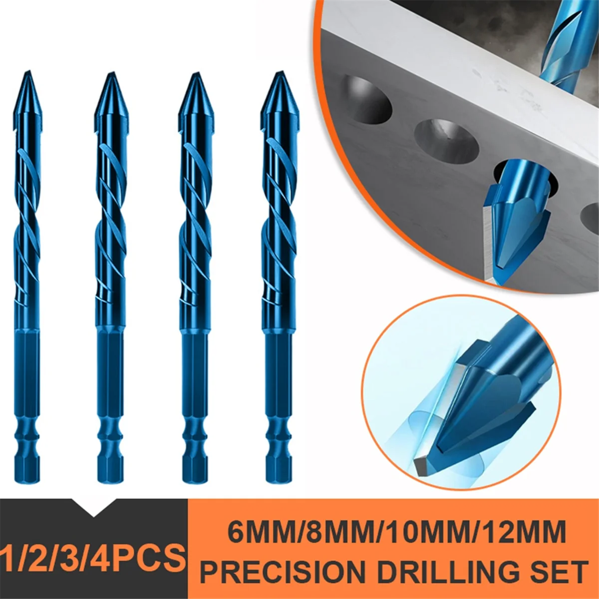 4PC High Hardness Eccentric Drill Precision Drilling Set 6-12mm Glass Tile Ceramic Punching Rock Slab Triangle Drill Bit