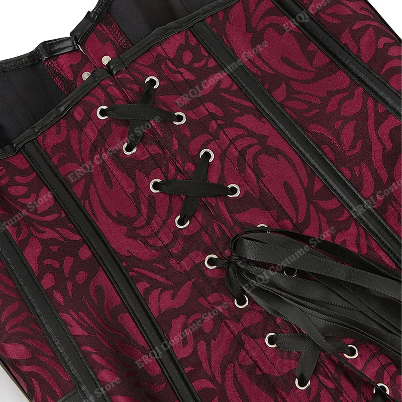 Steampunk-Korsett für Damen, Übergröße, Piraten-Korsett, Oberteil, Überbrust, Halloween, Schnürkostüm, Gothic, Steampunk-Korsett, Metallic, Rot, Braun – Detail 8